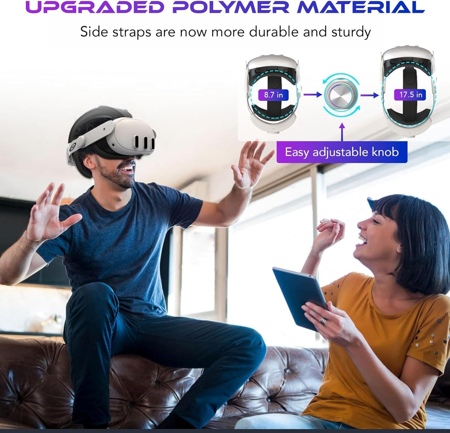 Premium Comfort Head Strap with Extended Battery Life 8000mAh - RGB Lights - Compatable with Oculus/Quest 2